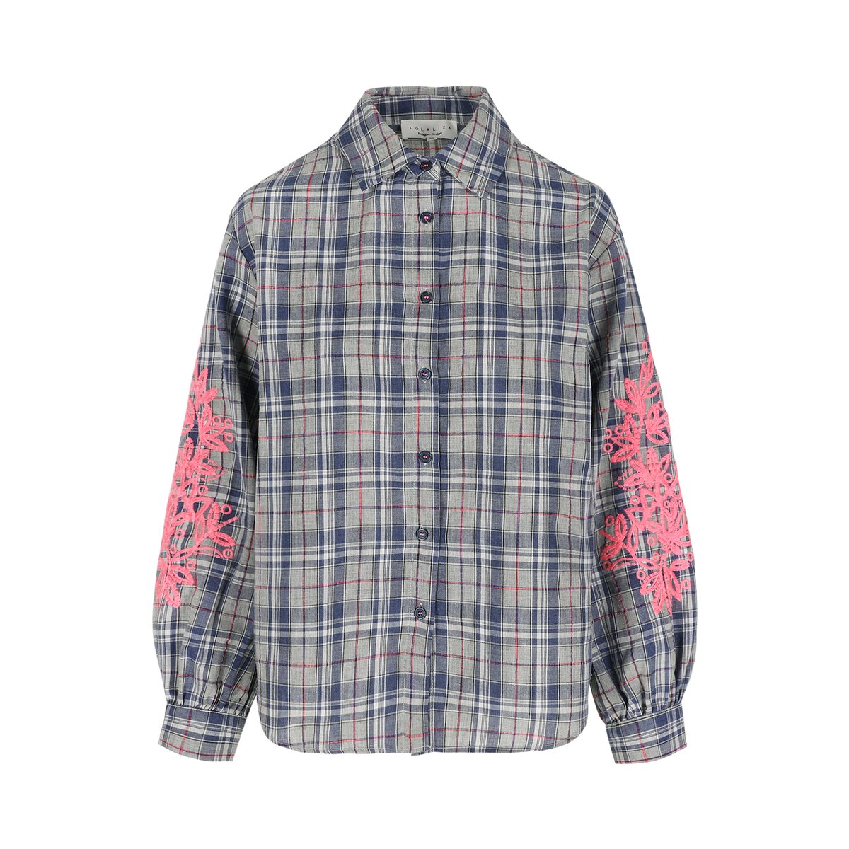 Chemise à carreaux brodée bleu, LOLALIZA