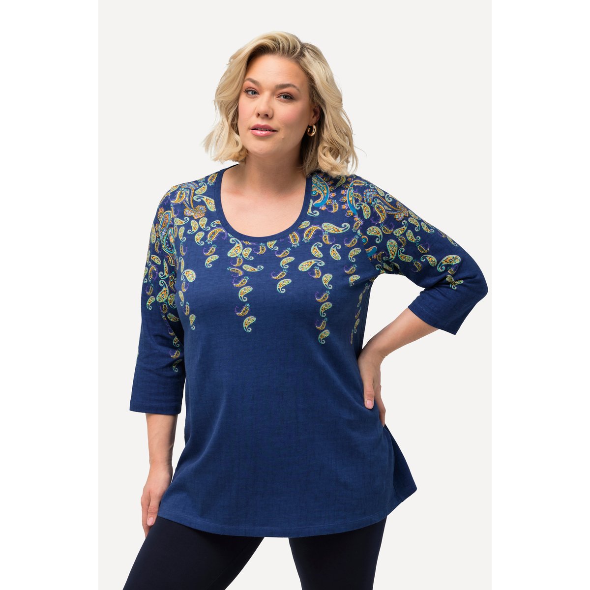T-shirt long à imprimé frise pétrole foncé, ULLA POPKEN