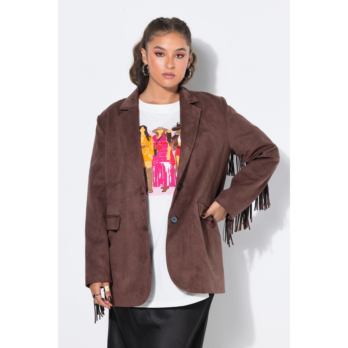 Blazer oversized en similicuir suédé marron, STUDIO UNTOLD