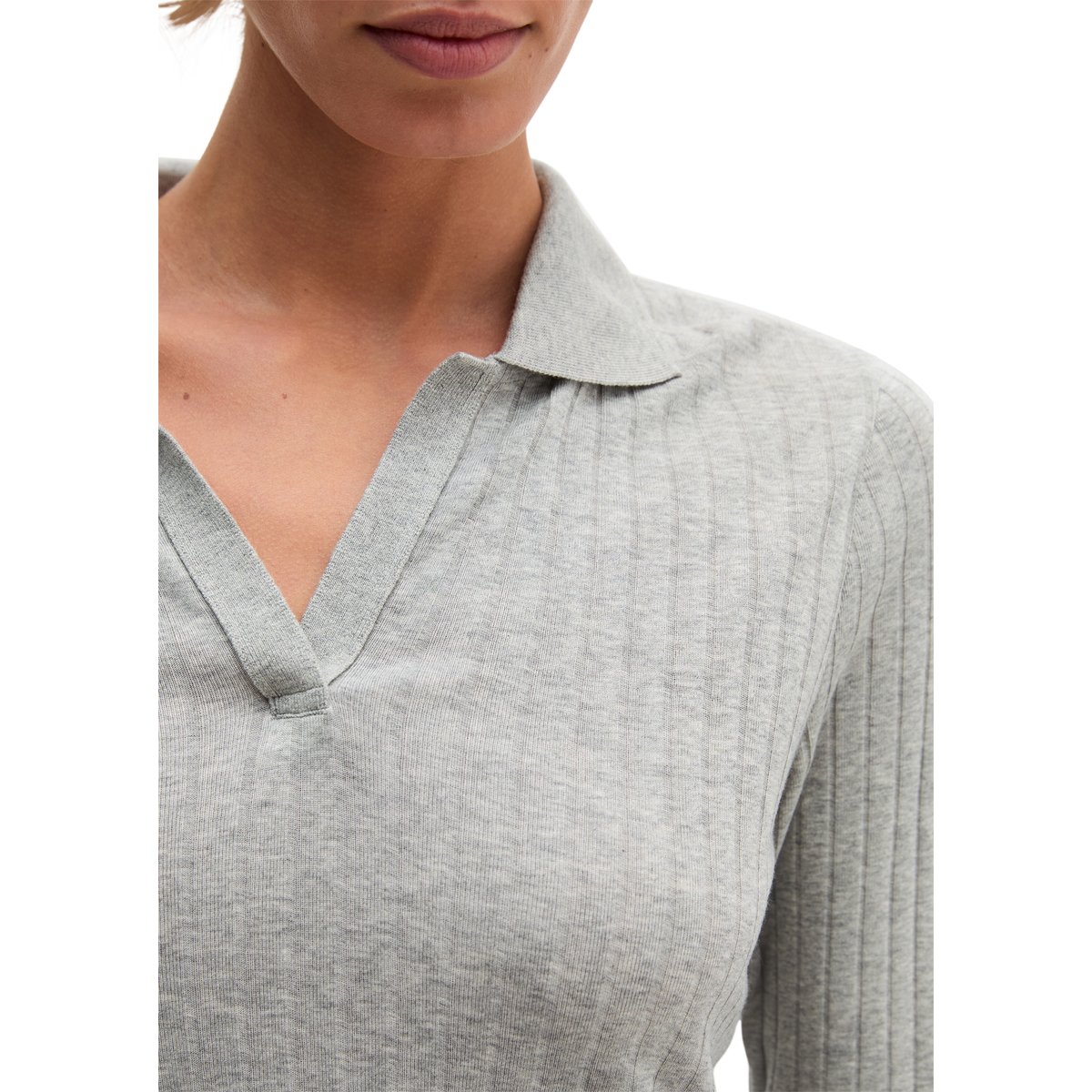 Polo à manches longues, coupe ajustée en jersey côtelé tout doux gris, MARC O'POLO