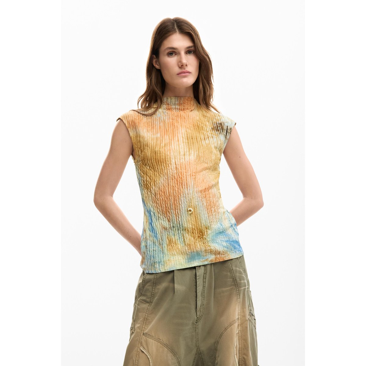 T-shirt textures marron, DESIGUAL