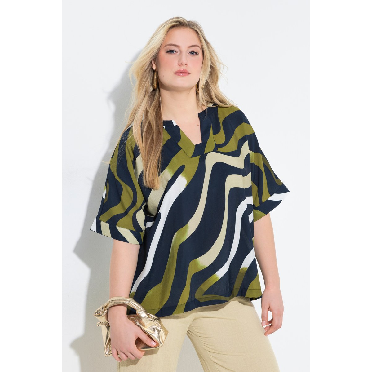 Blouse-tunique oversize, motif vagues marine, ULLA POPKEN