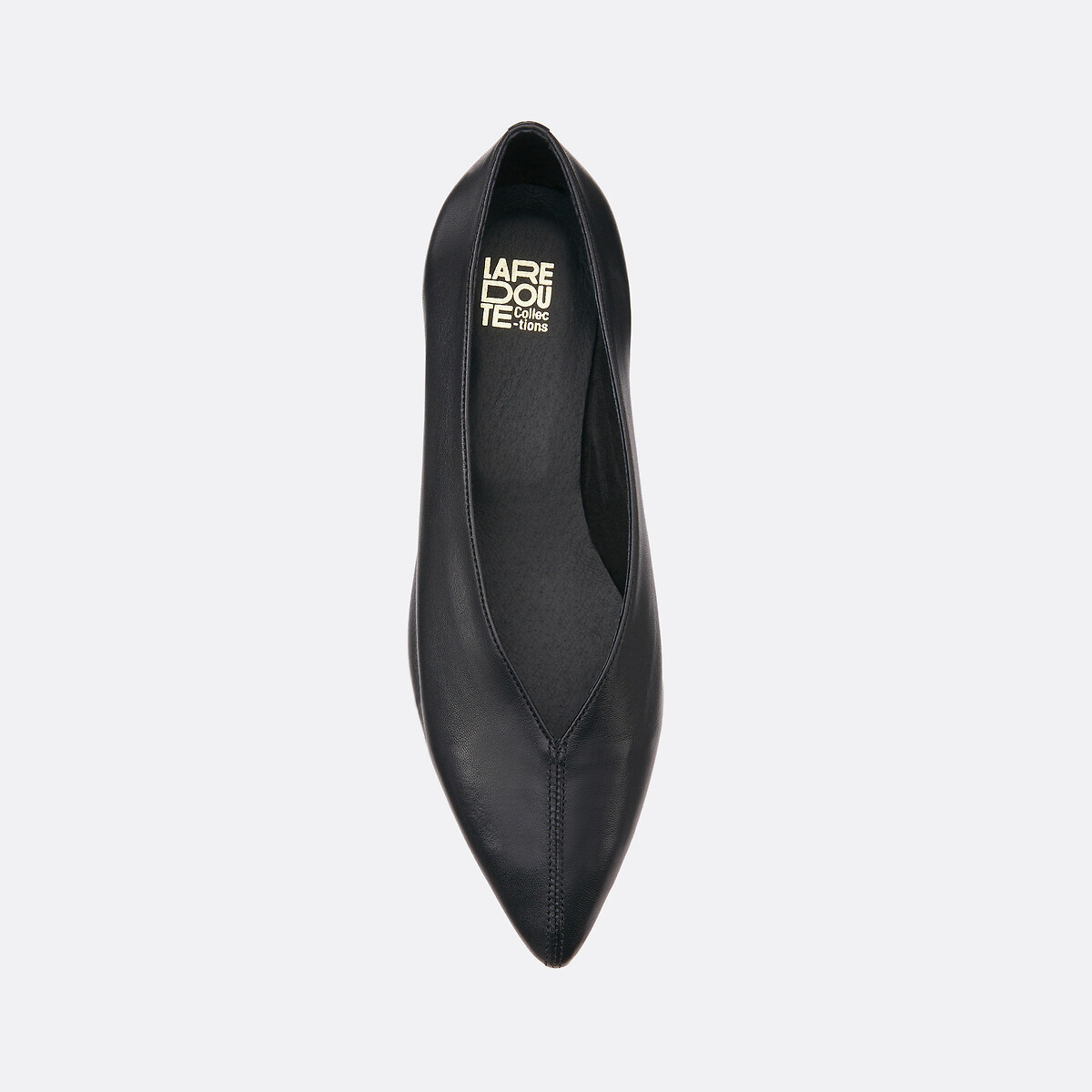 Ballerine pointue à talon plat en cuir noir, LA REDOUTE COLLECTIONS