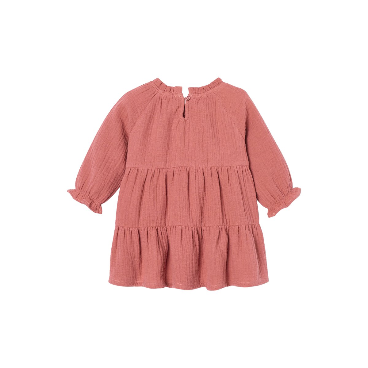 Robe à volants en gaze de coton vieux rose, VERTBAUDET
