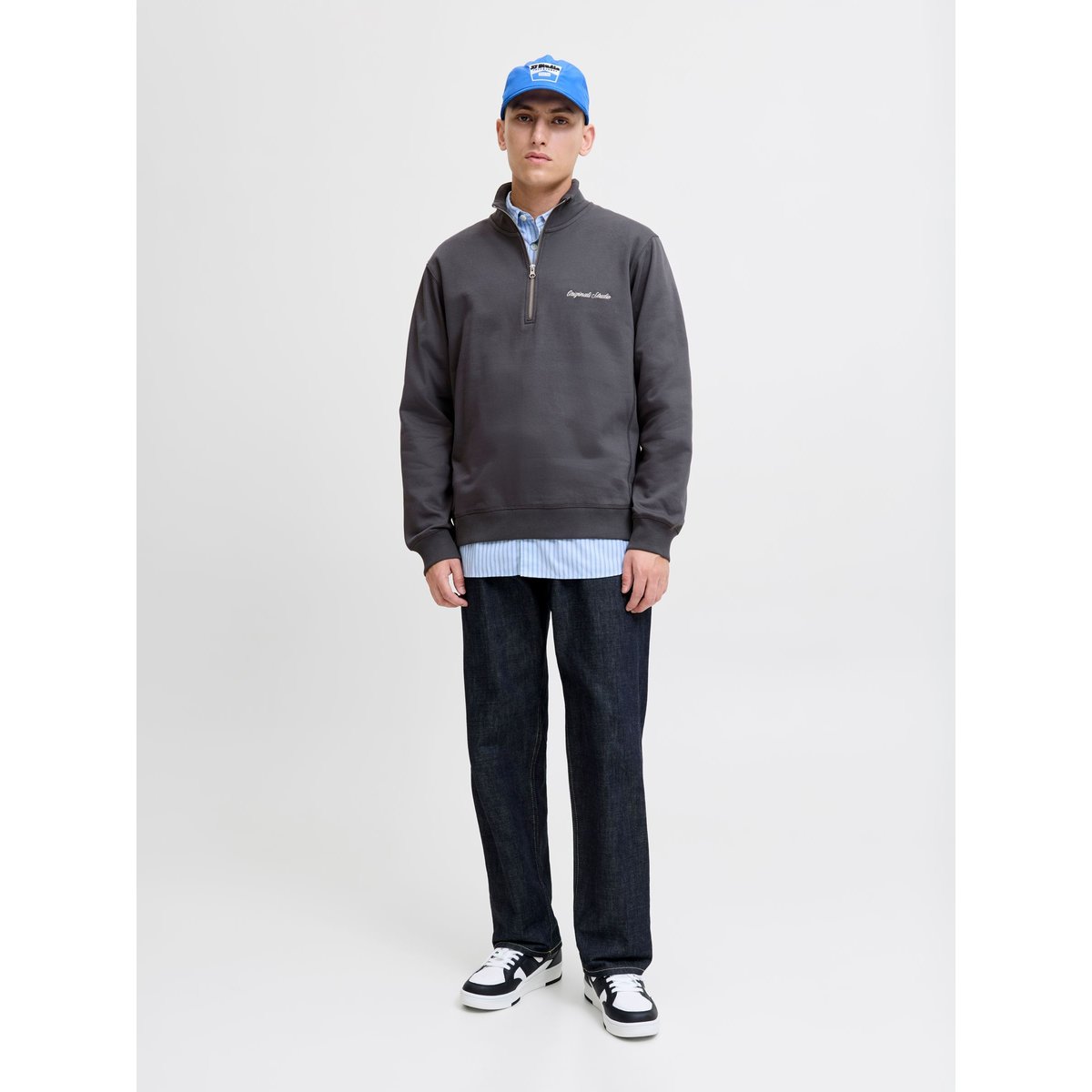 Sweat À Mi-Fermeture Éclair asphalt, JACK & JONES