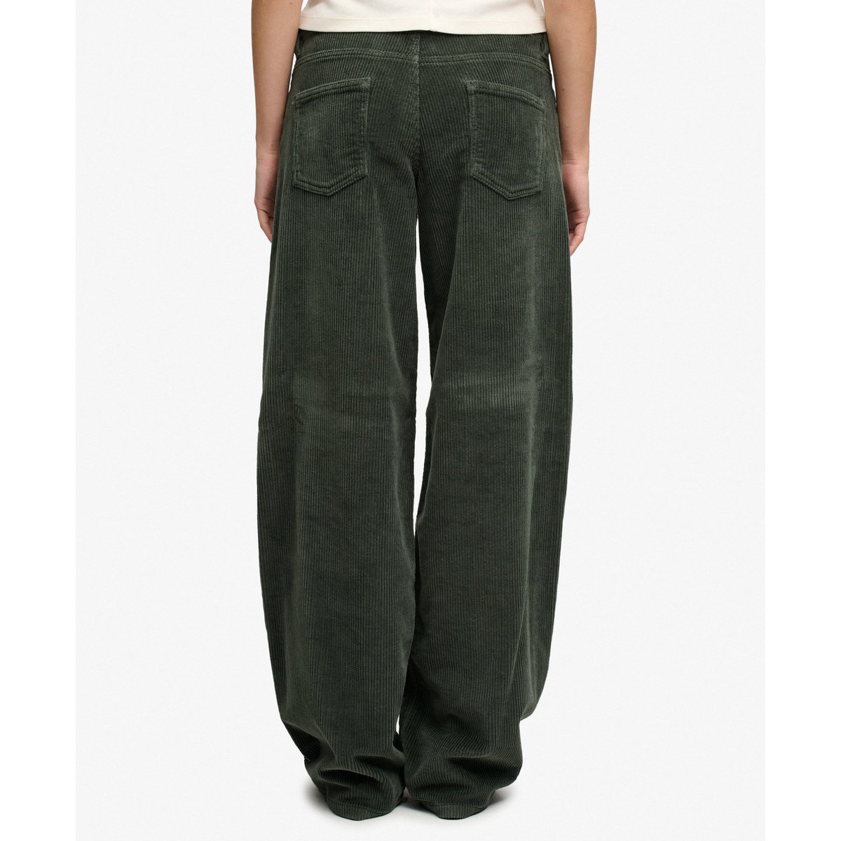 Pantalon en Velours Côtelé Large Taille Moyenne vert forêt profond, SUPERDRY