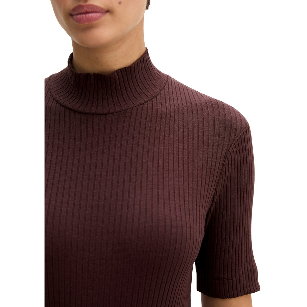 T-shirt en jersey côtelé slim en jersey stretch coton modal bio rouge, MARC O'POLO