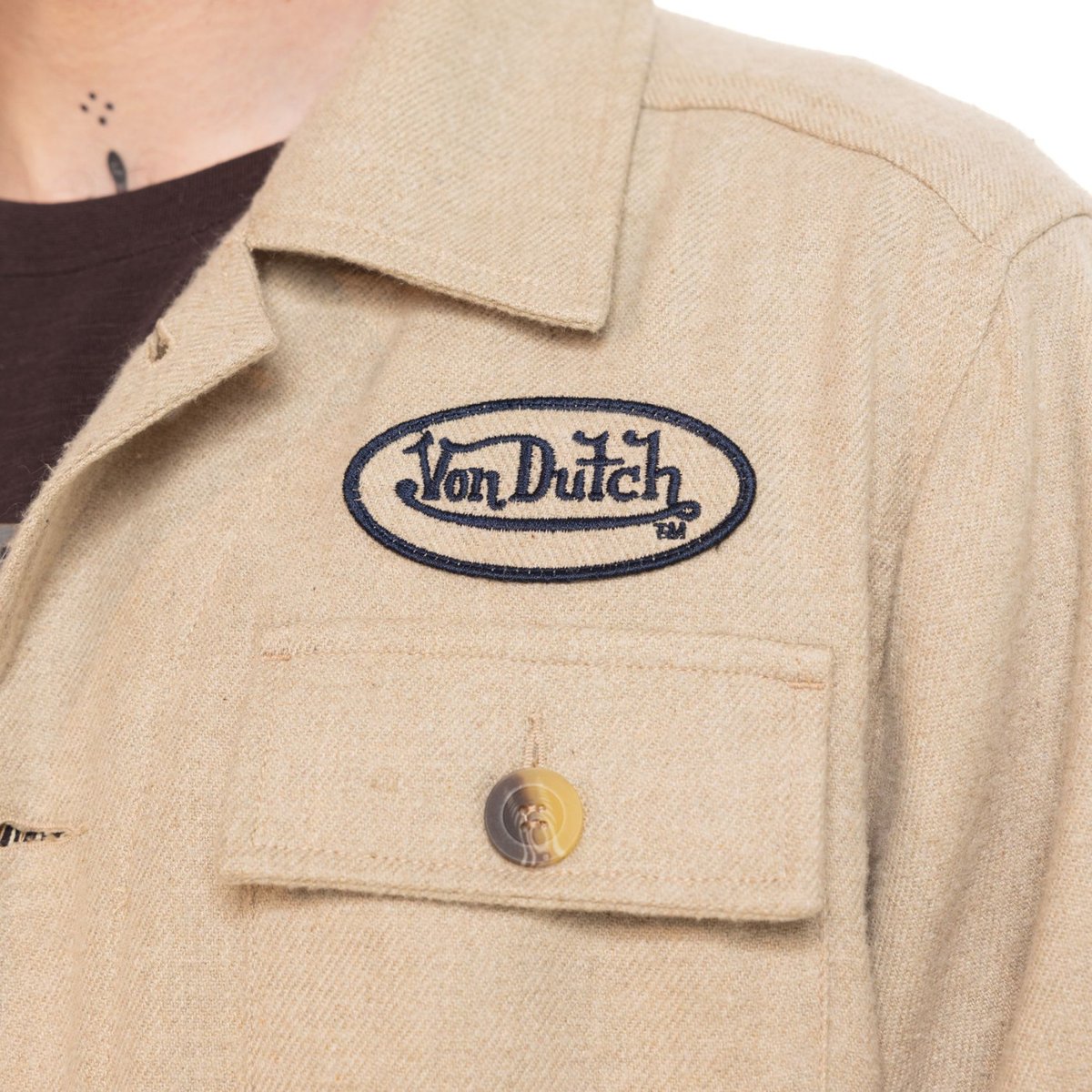 Surchemise coton FINN beige/noir, VON DUTCH