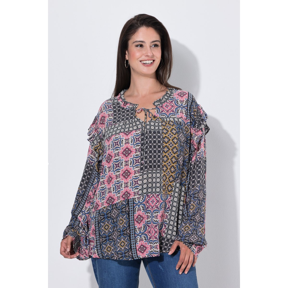Blouse avec ruchés, coupe évasée moutarde, ULLA POPKEN