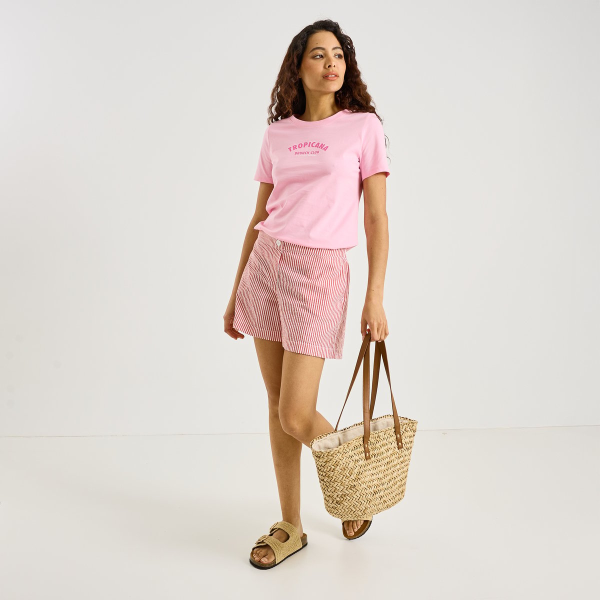 T-shirt manches courtes imprimé rose, GRAIN DE MALICE