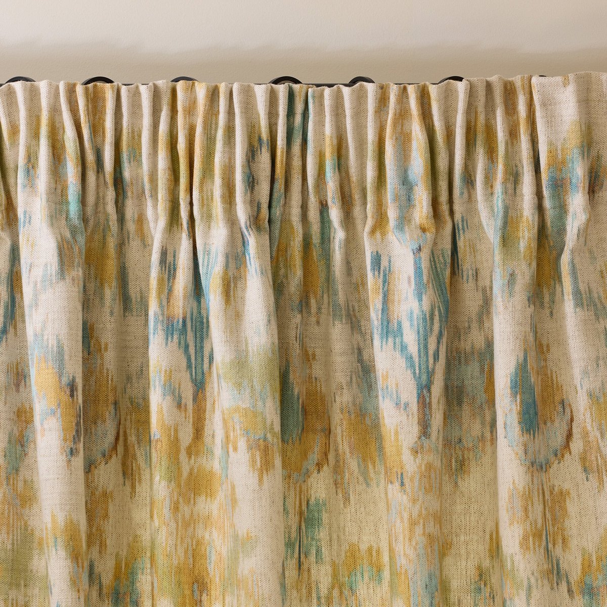 Rideau À Galon Fronceur en Motif ikat imprimé SHINTA naturel et jaune, MADURA