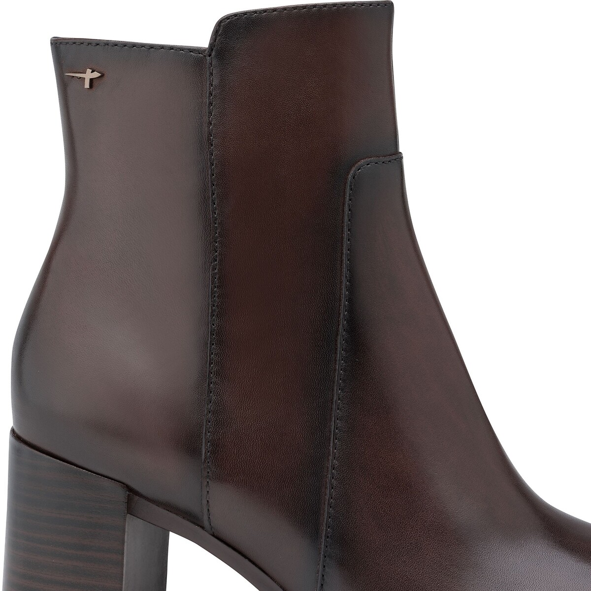 Stivaletti in pelle con tacco comodo marrone scuro, TAMARIS