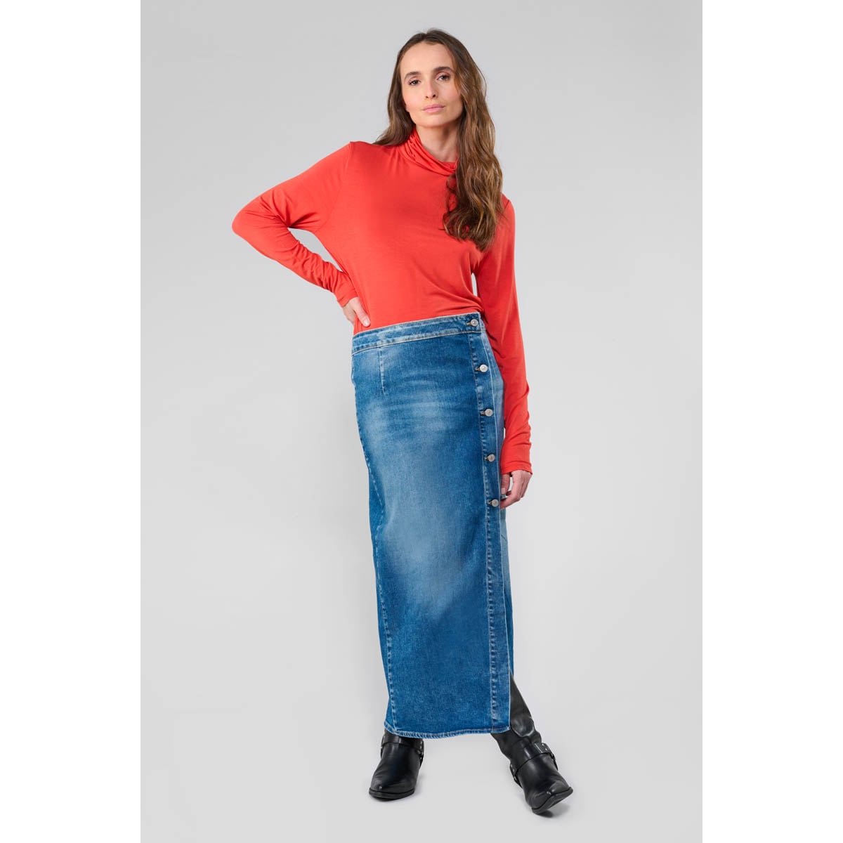 Jupe droite en jeans RAPHI blue, LE TEMPS DES CERISES