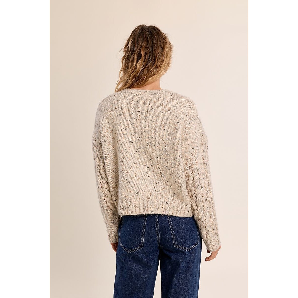 Pullover, runder Ausschnitt, Zopfmuster ecru, MOLLY BRACKEN
