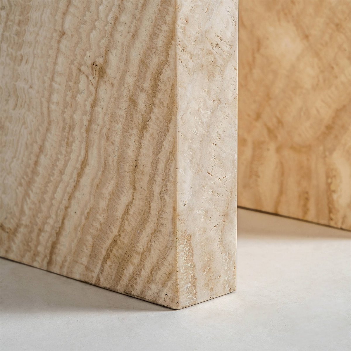 Table d'appoint en travertin style art déco brun clair travertin naturel, RECOLLECTION