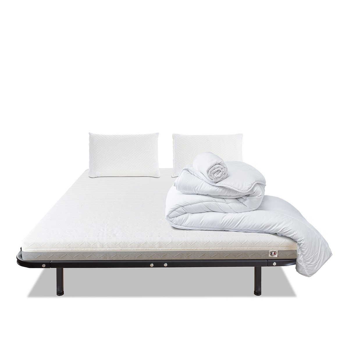 Prêt-à-dormir VENUS avec Cadre à lattes, Couette, Oreillers et Protège-matelas blanc, OLYMPE LITERIE