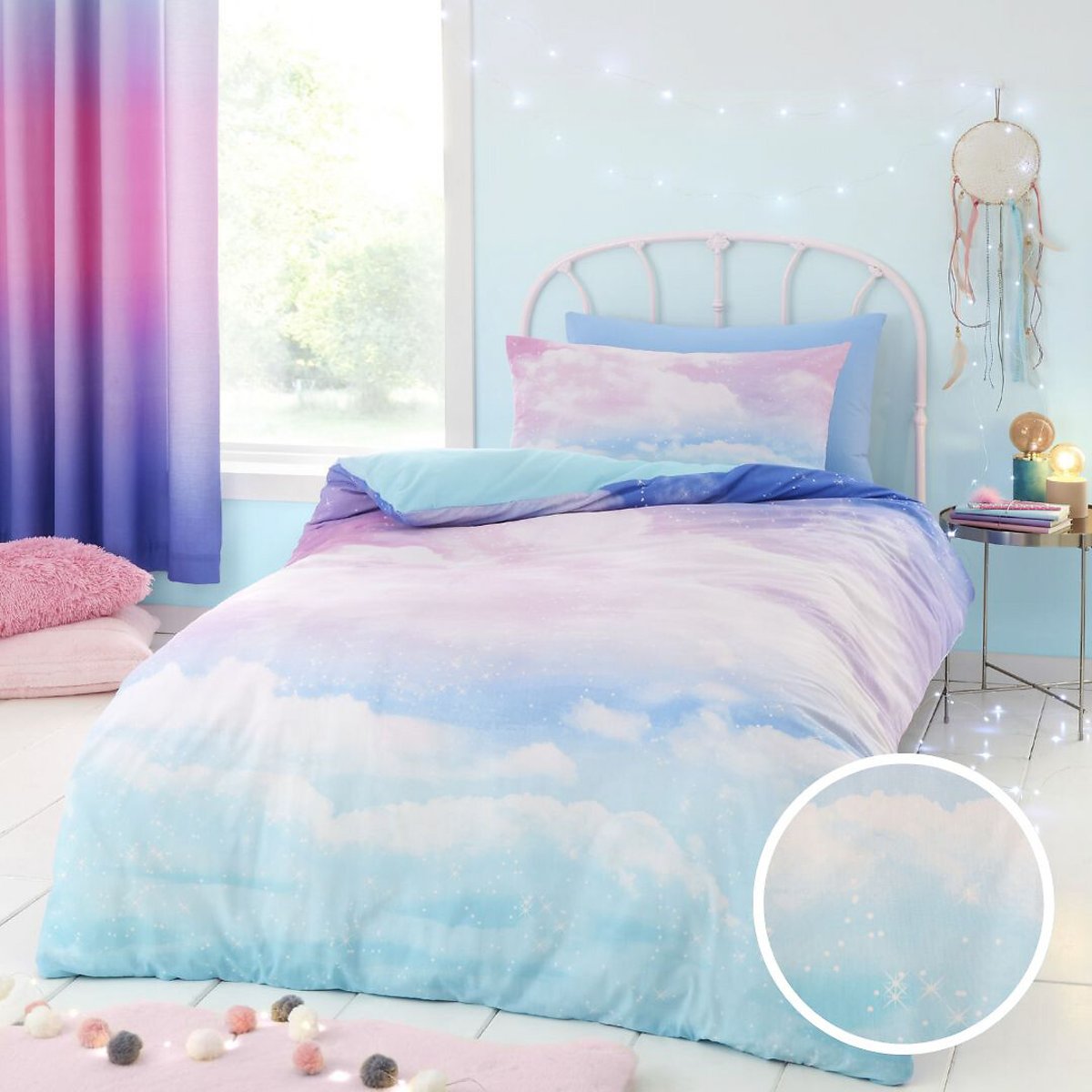 Ombre Rainbow Clouds Duvet Cover and Pillowcase Set multi-coloured, CATHERINE LANSFIELD