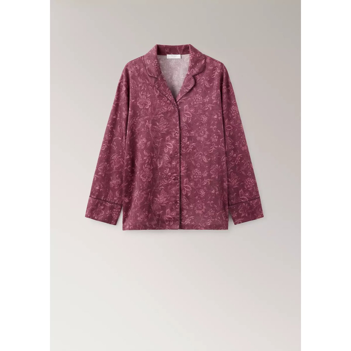 Chemise pyjama imprimée passepoil bordeaux, MANGO