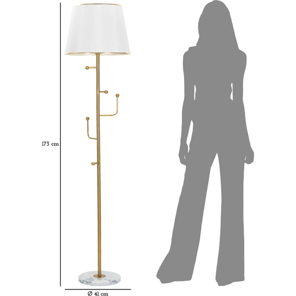 Lampadaire porte-manteau socle marbre GLAM doré et blanc, RECOLLECTION