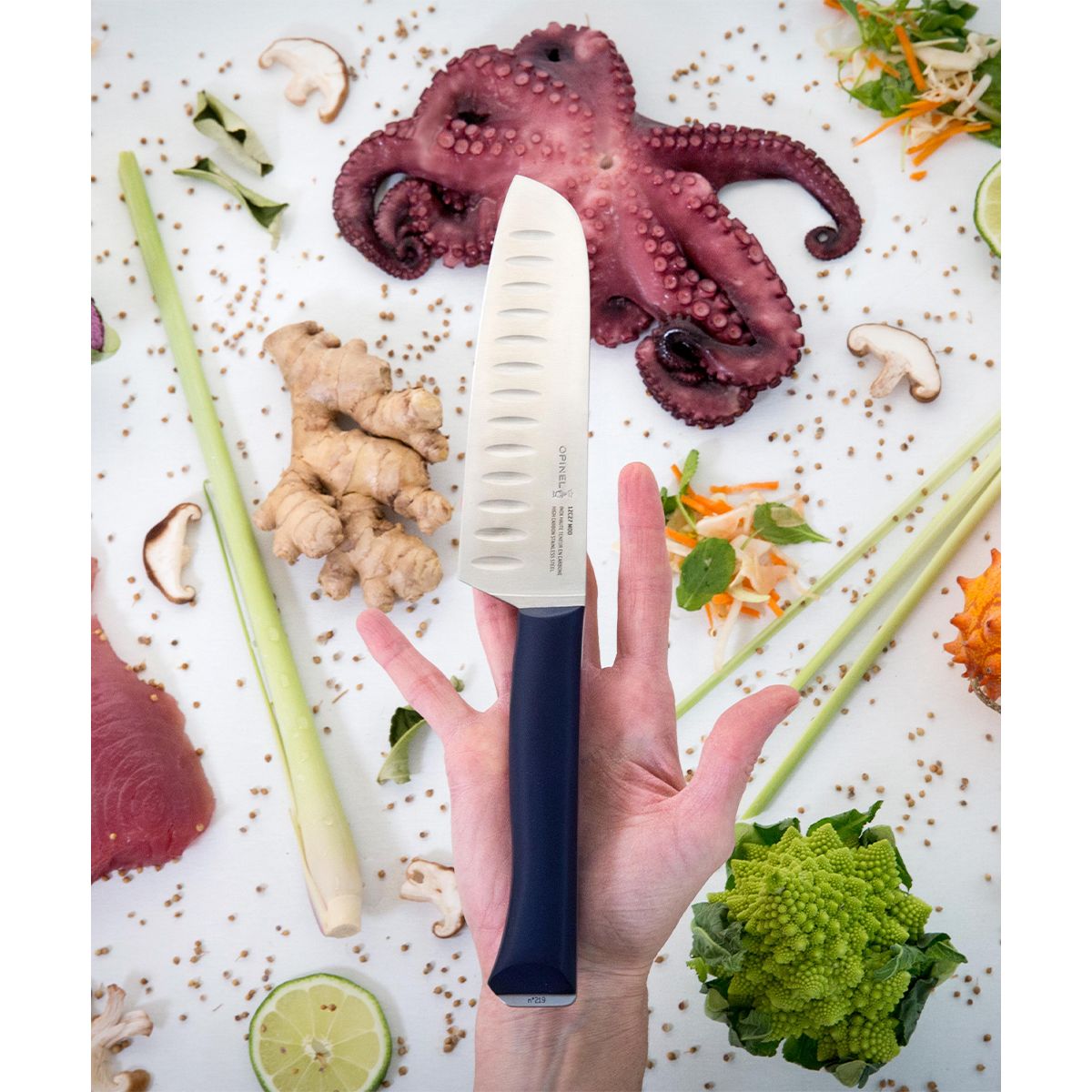 Couteau japonais Santoku Intempora No219 bleu marine, OPINEL