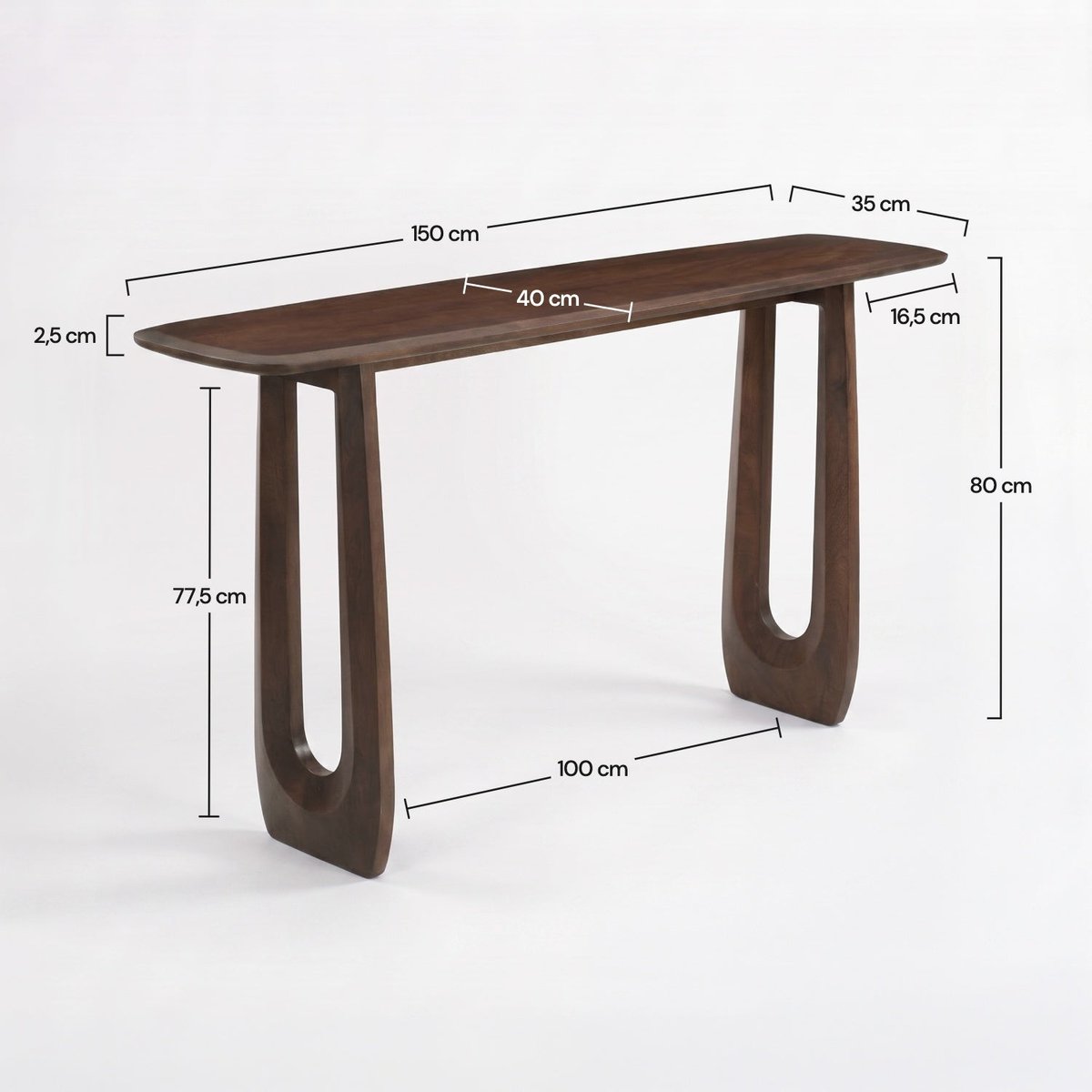 Console en bois de manguier massif 150 cm - MAYA marron foncé, MAISON PAVANE