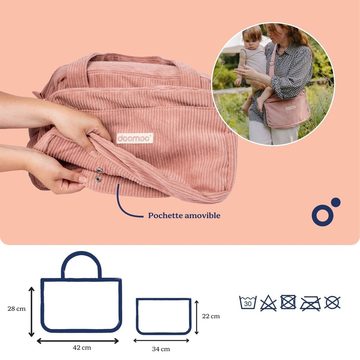 Sac à langer grande capacité doux et stylé rose, BABYMOOV