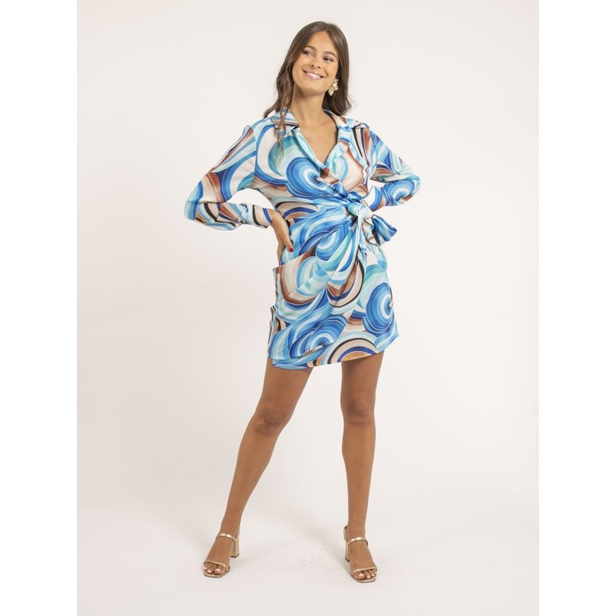 Robe Courte Portefeuille Motifs Indika bleu, DONA LISA