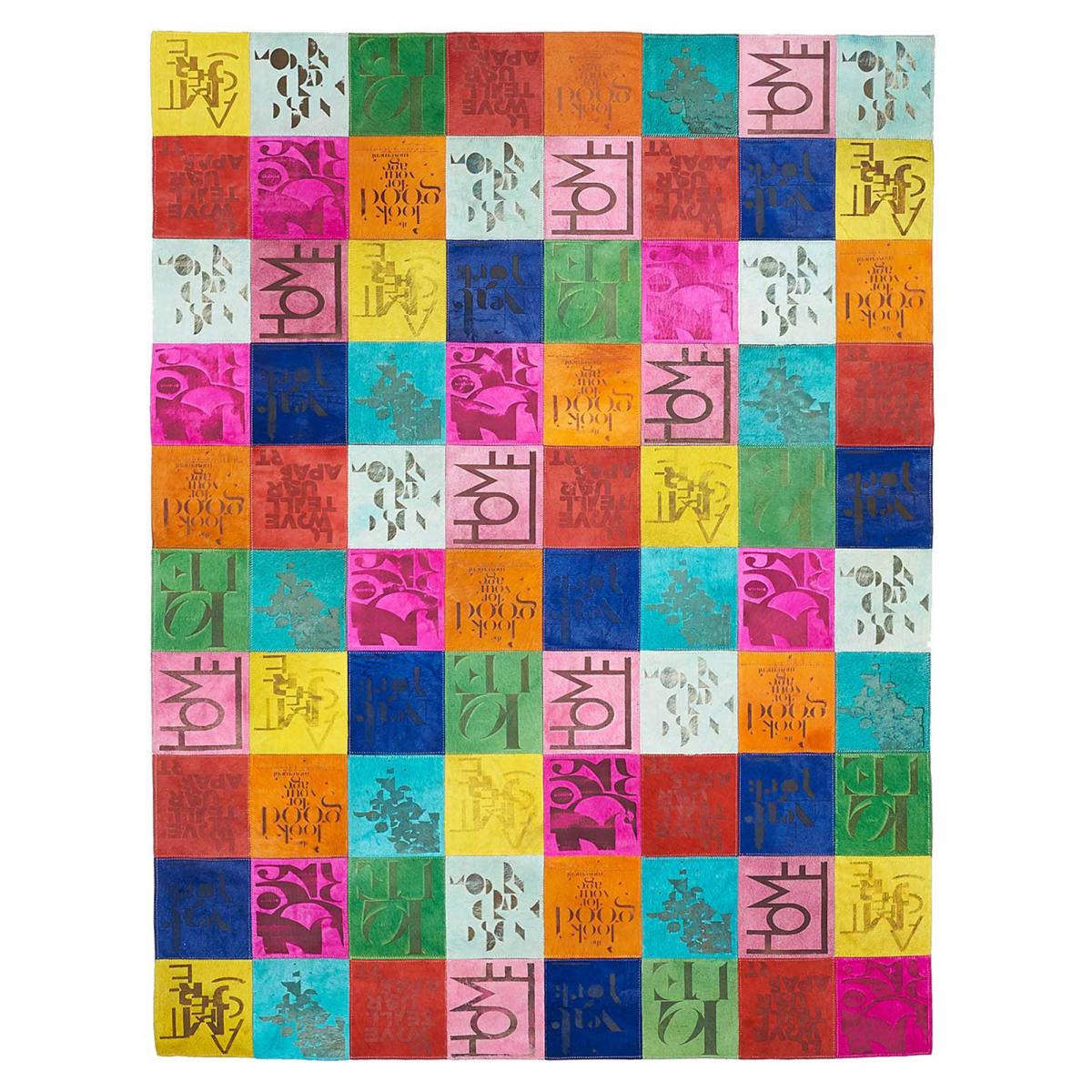Tapis peau de vache POP R&L, kilim fait main multicolore, UN AMOUR DE TAPIS