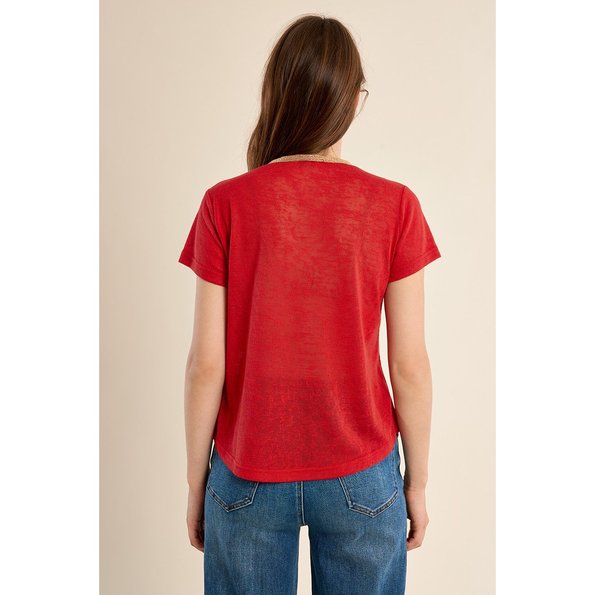 T-shirt col V, doré rouge, MOLLY BRACKEN