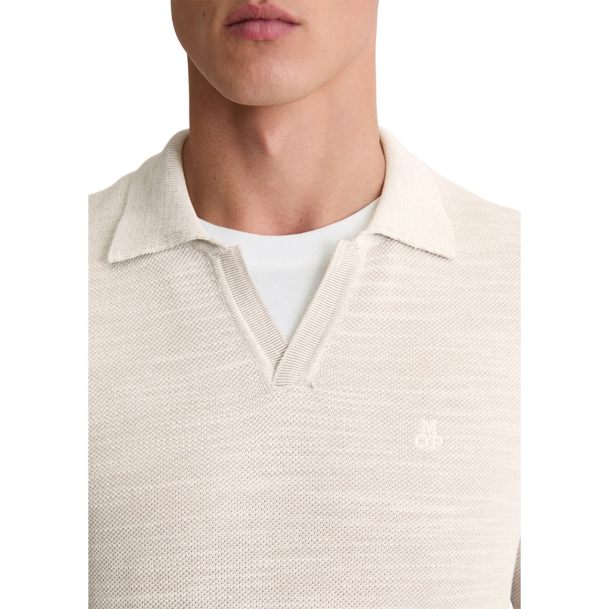 Pull polo regular en piqué de coton bio beige, MARC O'POLO
