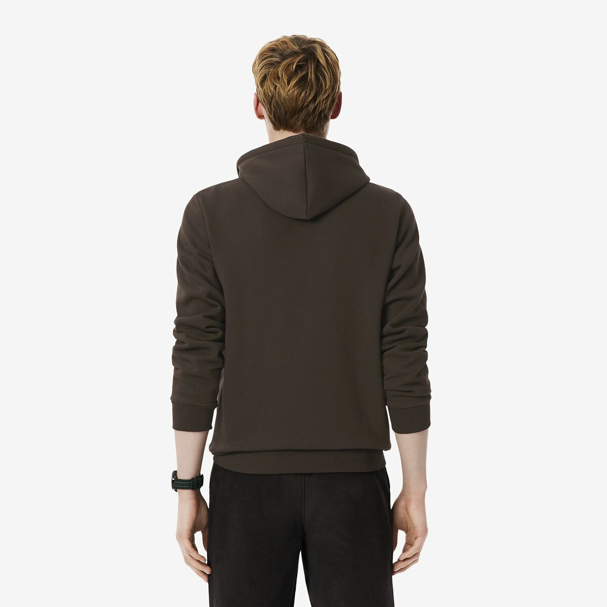 Sweat zippé à capuche en coton marron foncé, LACOSTE