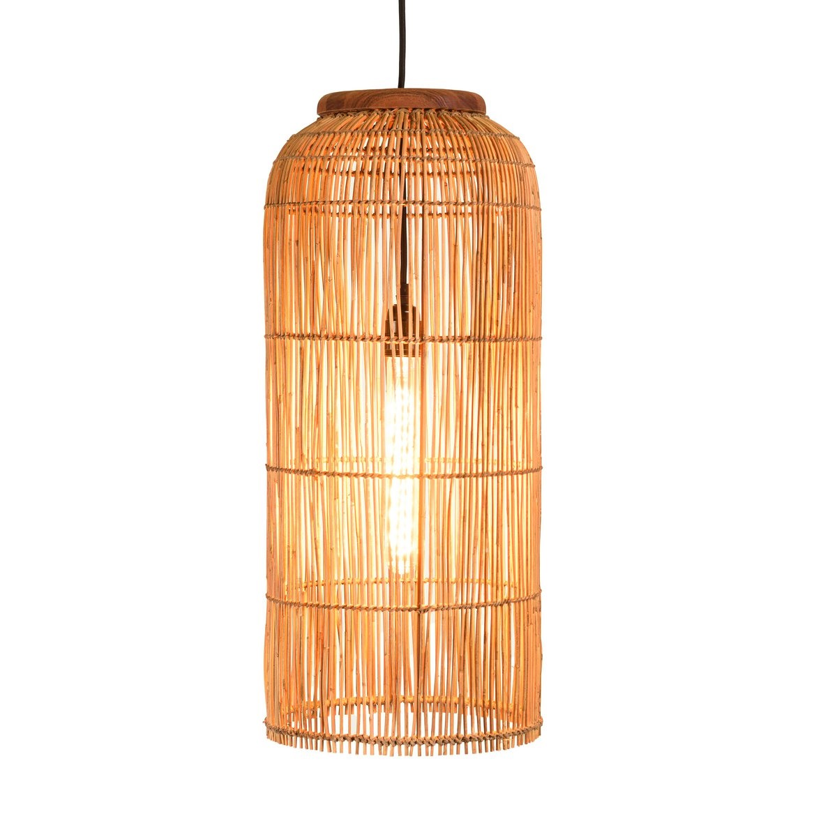 Suspension 28x28cm en rotin couleur naturelle et bois de teck recyclé SWING bois naturel, PIER IMPORT
