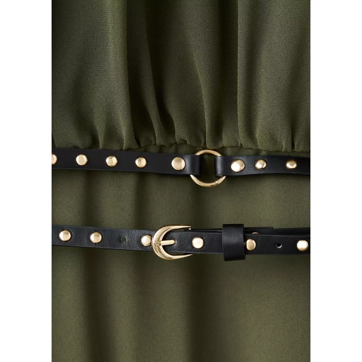 Robe à double ceinture en dentelle moutarde, MANGO