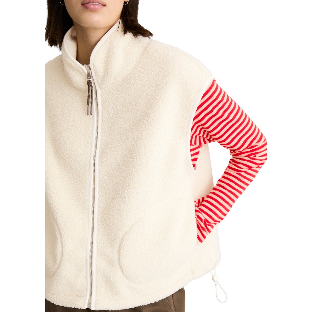 Gilet Teddy relaxed en polyester recyclé blanc naturel, MARC O’POLO DENIM