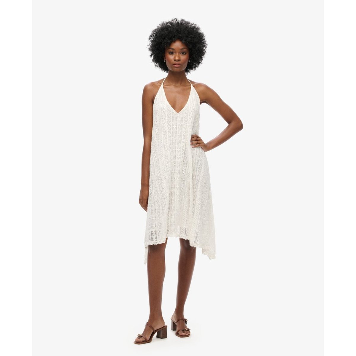 Robe mi-longue en dentelle blanc cassé, SUPERDRY