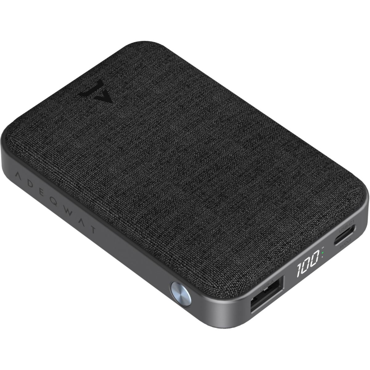 Batterie externe PowerBank 10000 mAh Power Delivery noir compatible iPhone 16 15 14 et Samsung Galaxy couleur unique, ADEQWAT