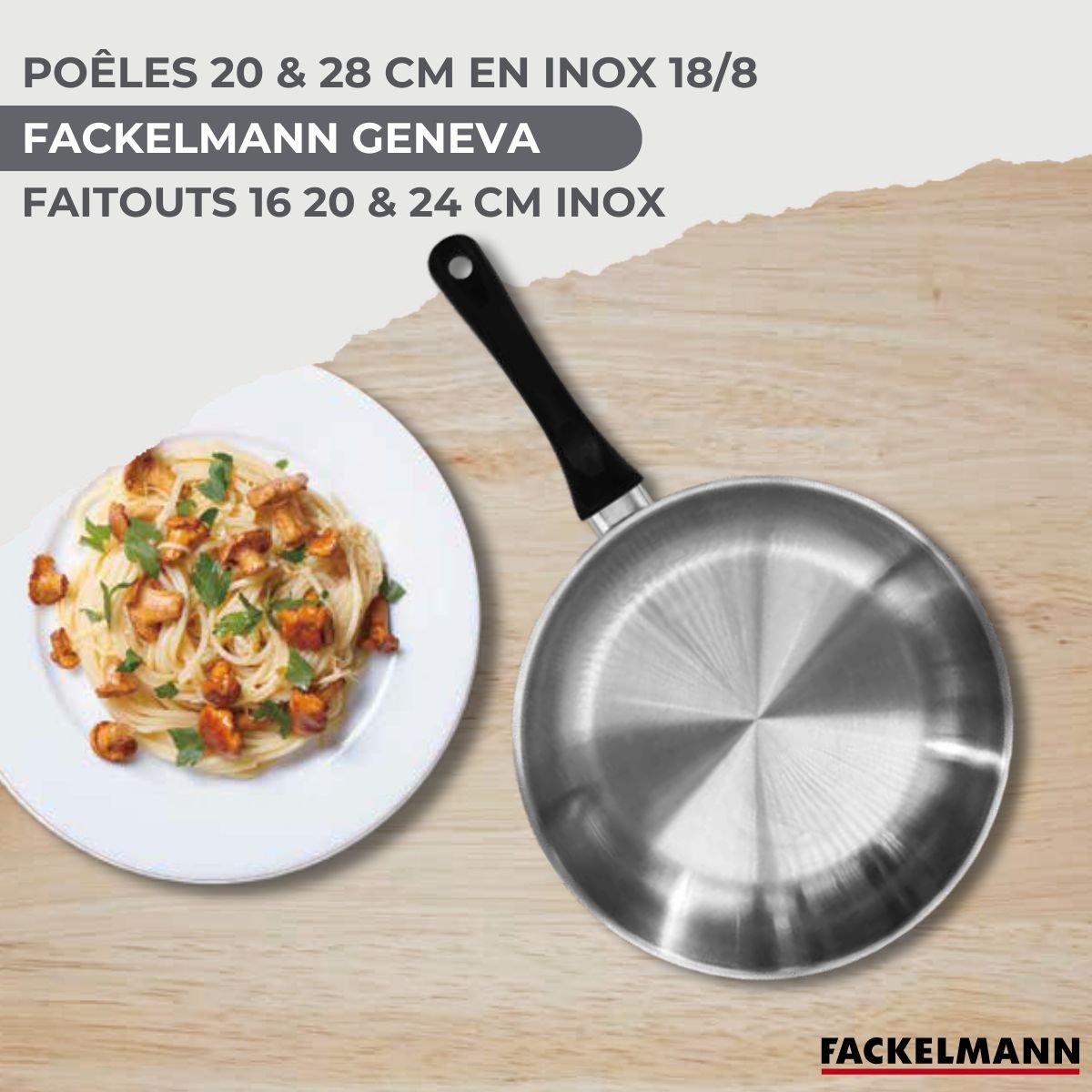 Batterie 2 poêles 20/28cm + 3 faitouts 16/20/24cm GENEVA inox|noir, FACKELMANN