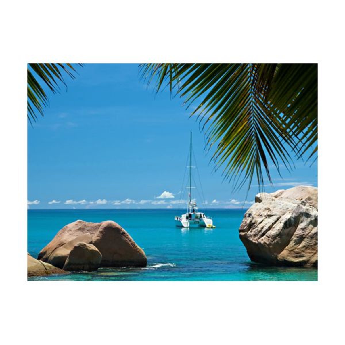 Papier peint intissé panoramique Paysage Seychelles vert, EDEN