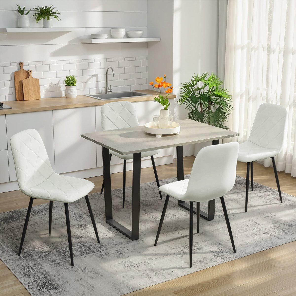 Chaise de salle à manger Polyester Crème crème, HOMCOM