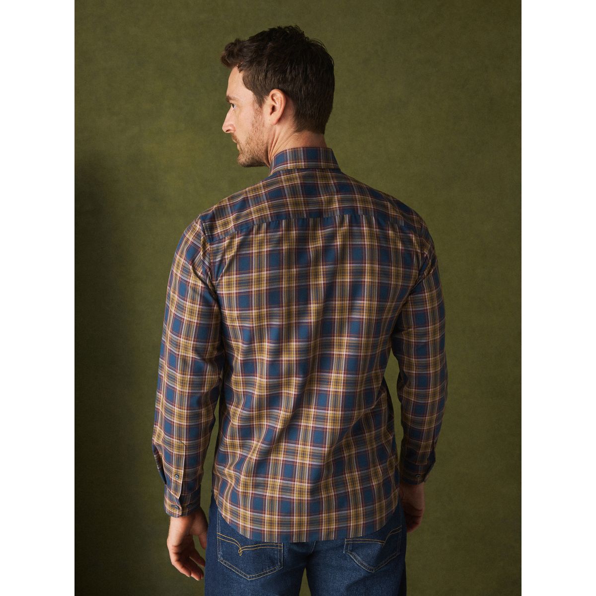 Chemise oxford standard boutonnée carreaux bleu marine/jaune, NEXT