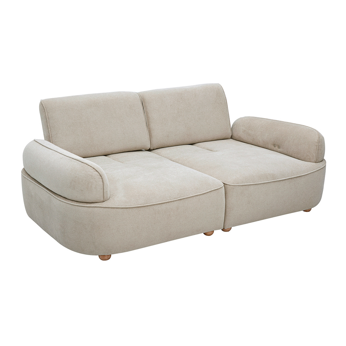 Canapé 3 places avance-recule électrique en tissu velours côtelé vert kaki et bois foncé OTIS beige, MILIBOO