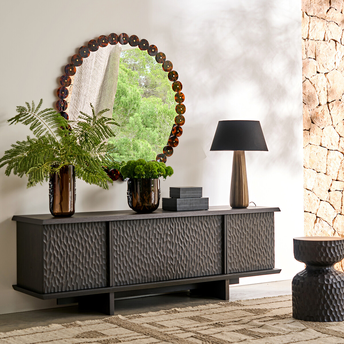 Kioo Round Resin Mirror with Diameter 100cm brown, AM.PM