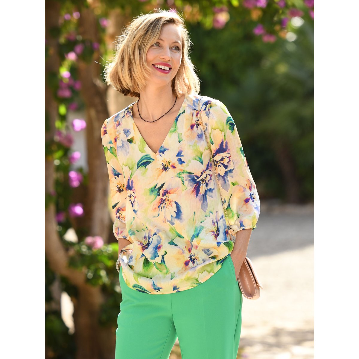 Blouse avec fronces imprimé vert, DAXON