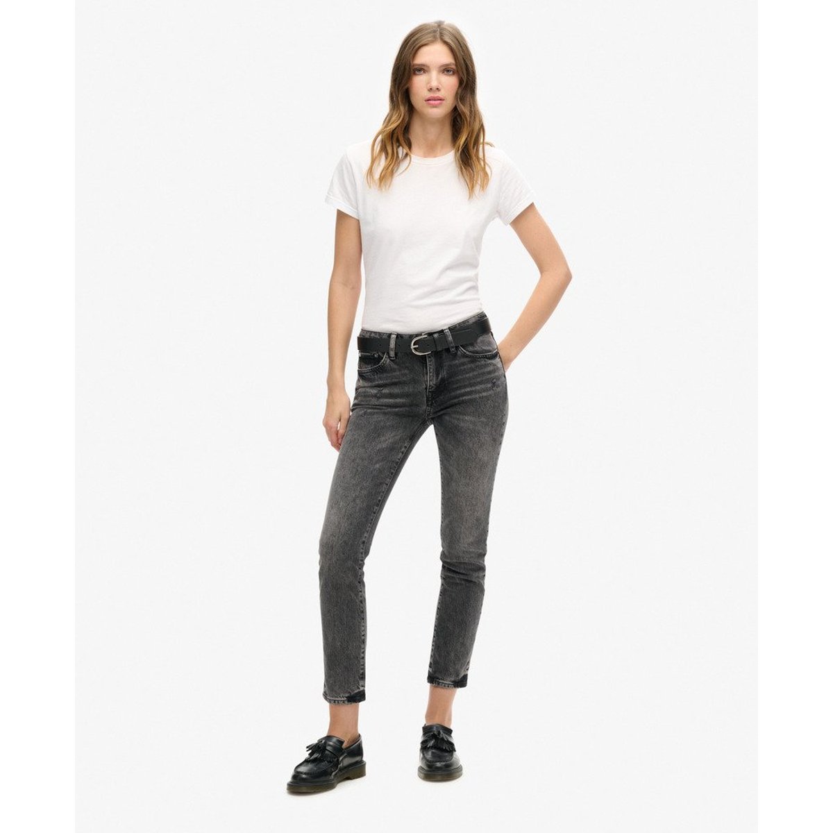 Jean slim taille mi-haute en coton biologique noir écho, SUPERDRY