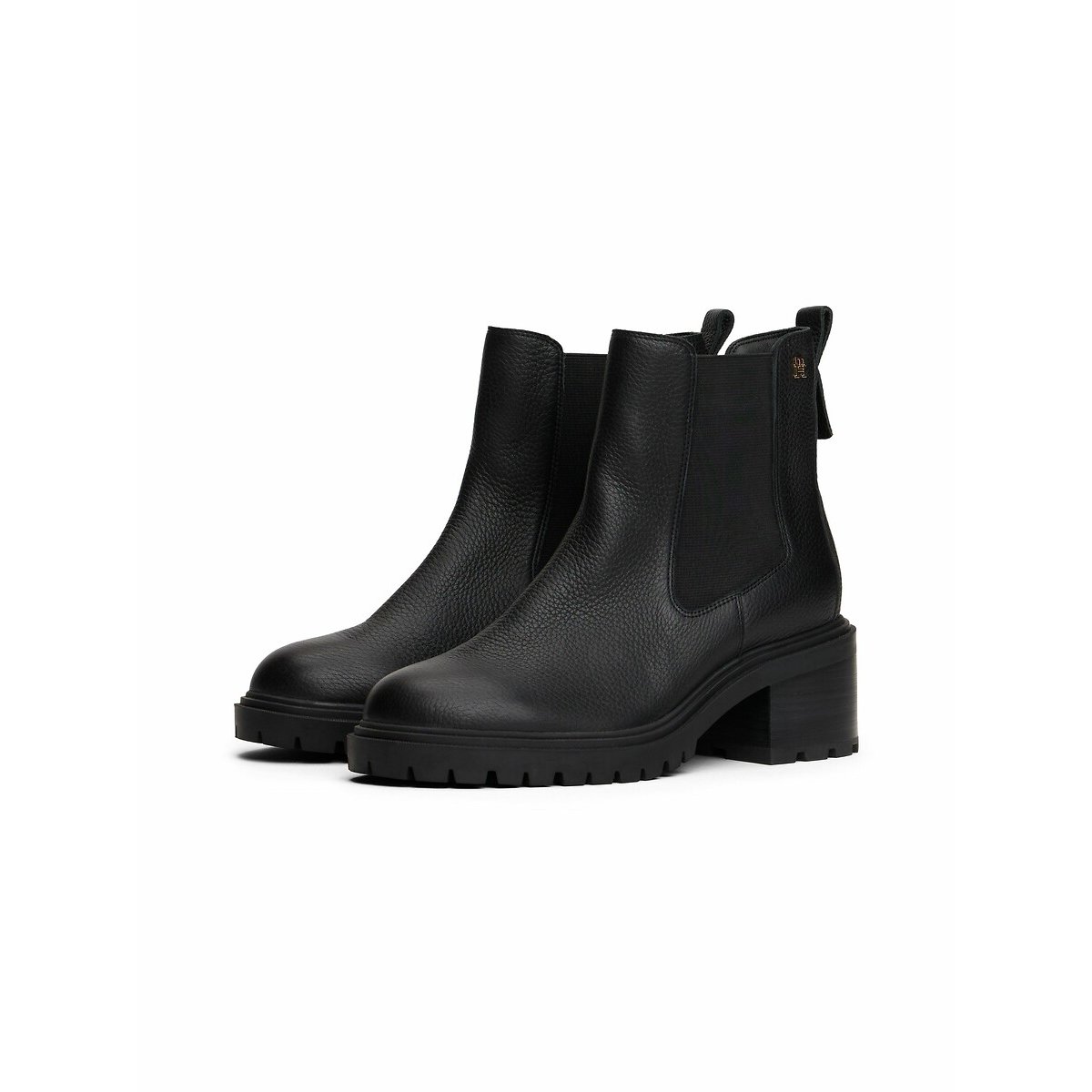 Boots chelsea à talon, cuir noir, TOMMY HILFIGER