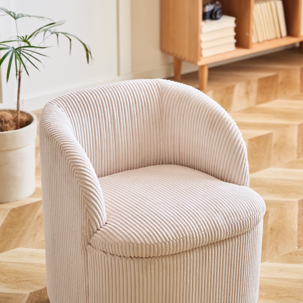 Fauteuil pivotant et pouf, tissu, HALMSTAD beige, NORDLYS