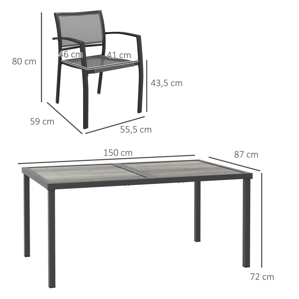 Ensemble de salon de jardin Acier Gris foncé gris, OUTSUNNY