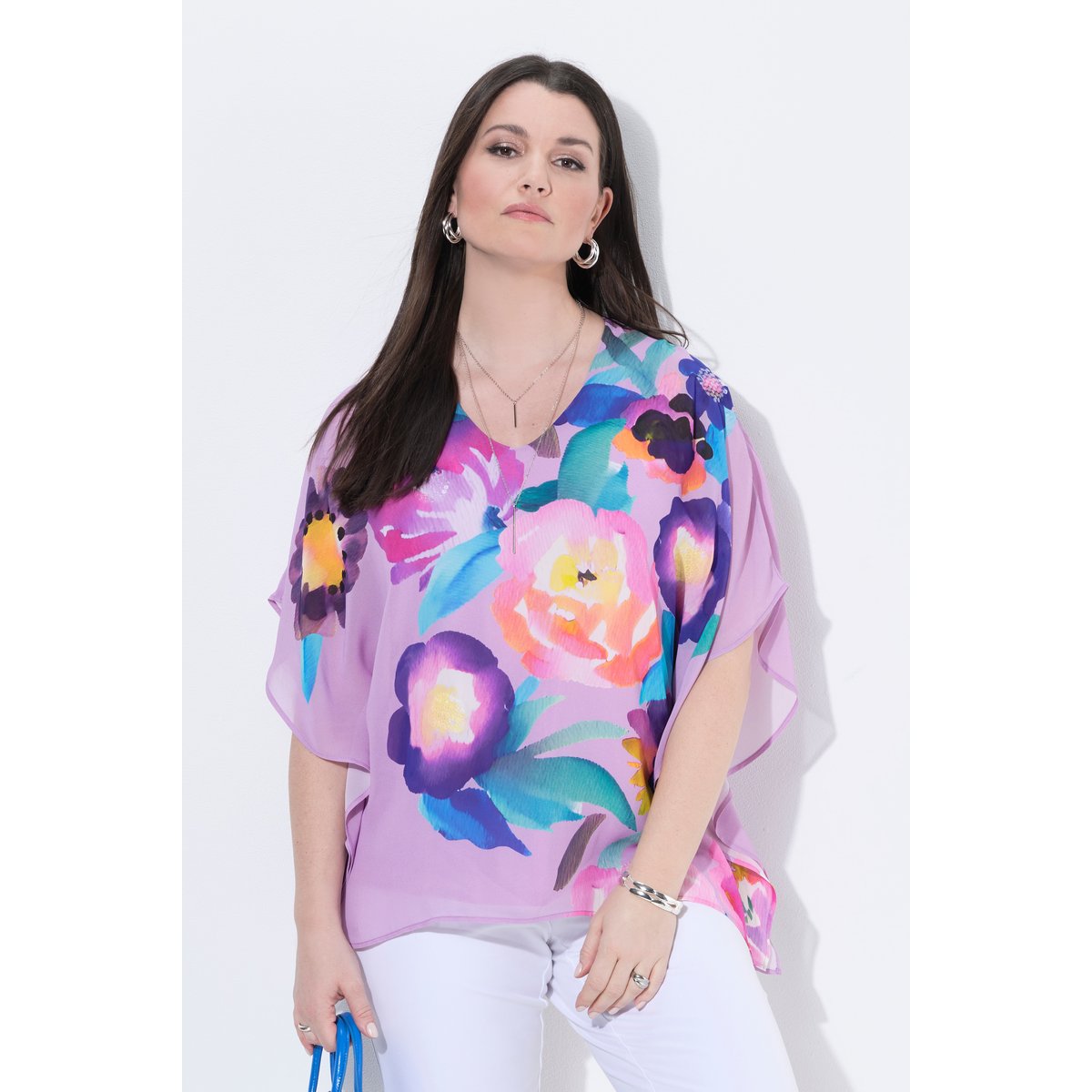 Blouse en mousseline, fleurs lilas clair, ULLA POPKEN
