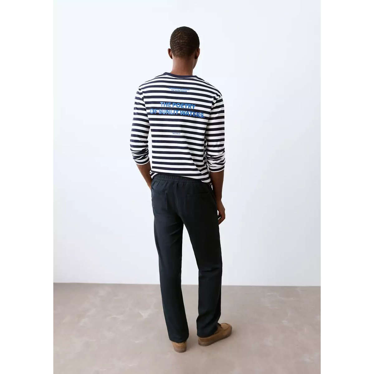 Pantalon coton lin cordon bleu marine, MANGO TEEN