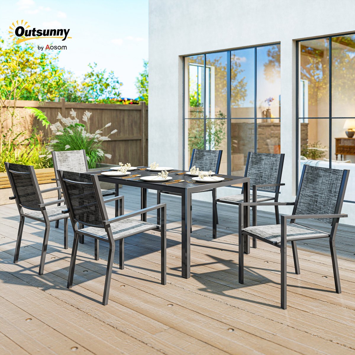 Ensemble de salon de jardin Acier noir, OUTSUNNY
